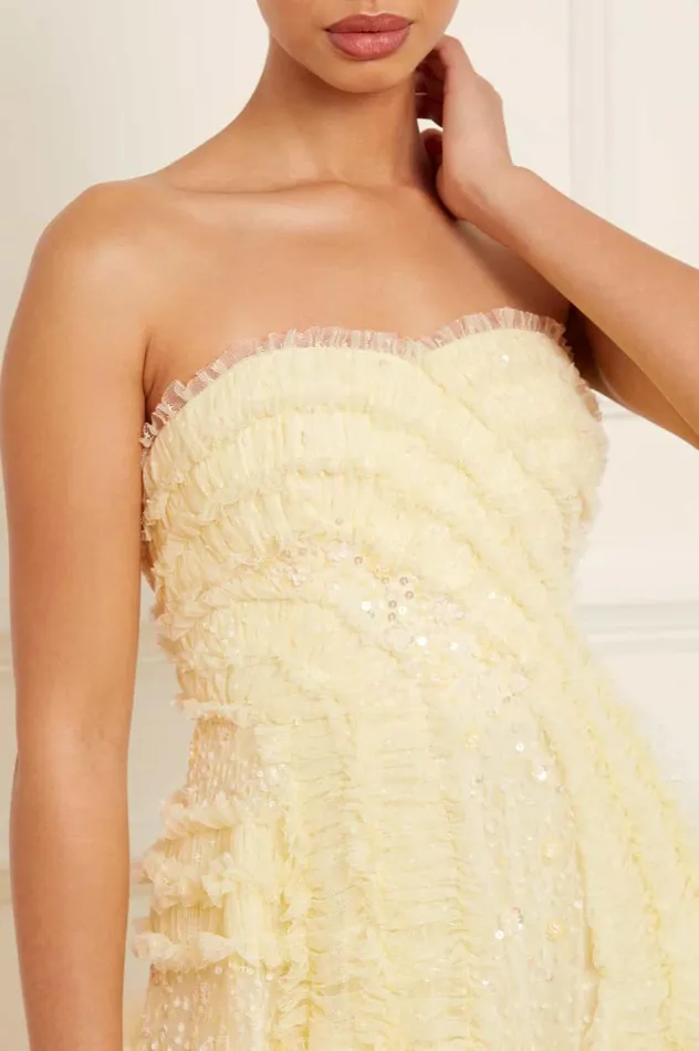 Women Embellished Dresses Needle and Thread Violet Shimmer Strapless Gown Yellow