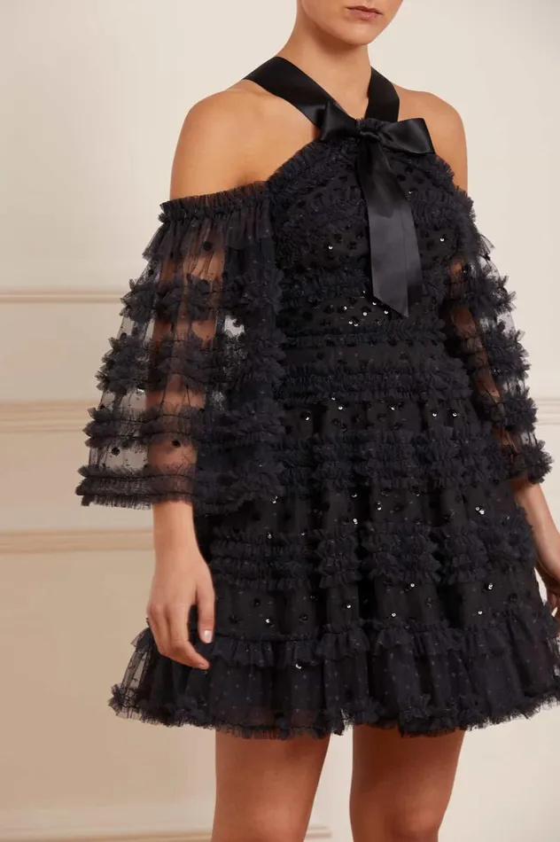 Women Embellished Dresses Needle and Thread Vivian Off Shoulder Micro Mini Dress Black Women Embellished Dresses Needle and Thread Vivian Off Shoulder Micro Mini Dress Black