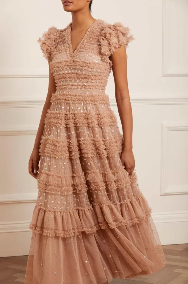 Women Embellished Dresses Needle and Thread Vivian VNeck Gown Beige Women Embellished Dresses Needle and Thread Vivian VNeck Gown Beige