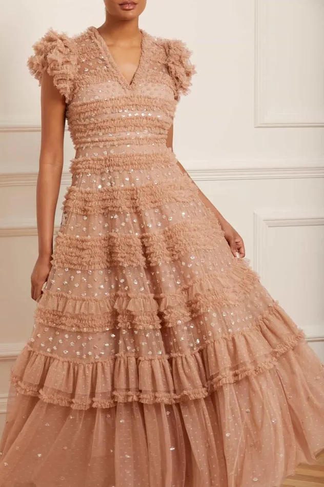Women Embellished Dresses Needle and Thread Vivian VNeck Gown Beige Women Embellished Dresses Needle and Thread Vivian VNeck Gown Beige