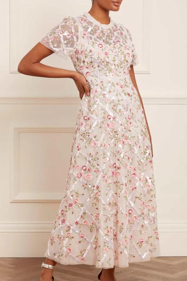 Women Embroidered Dresses Needle and Thread Athena Rose Ankle Gown Champagne