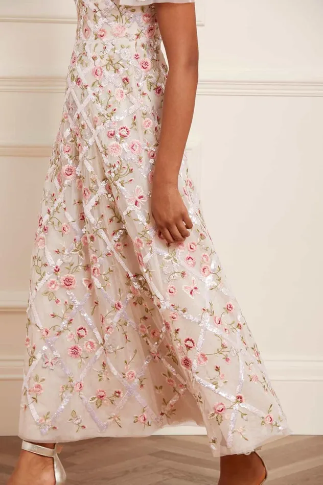 Women Embroidered Dresses Needle and Thread Athena Rose Ankle Gown Champagne Women Embroidered Dresses Needle and Thread Athena Rose Ankle Gown Champagne
