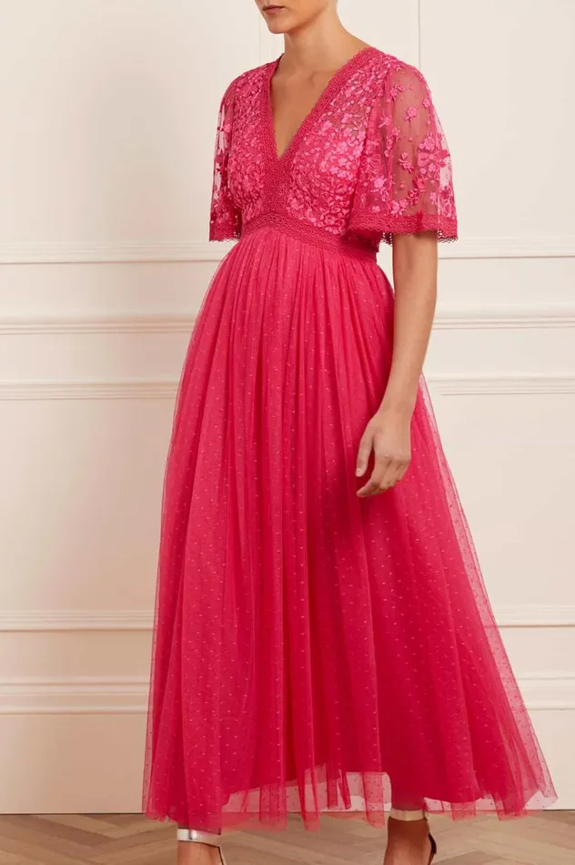 Women Embroidered Dresses Needle and Thread Celestia Ribbon Bodice Ankle Gown Pink
