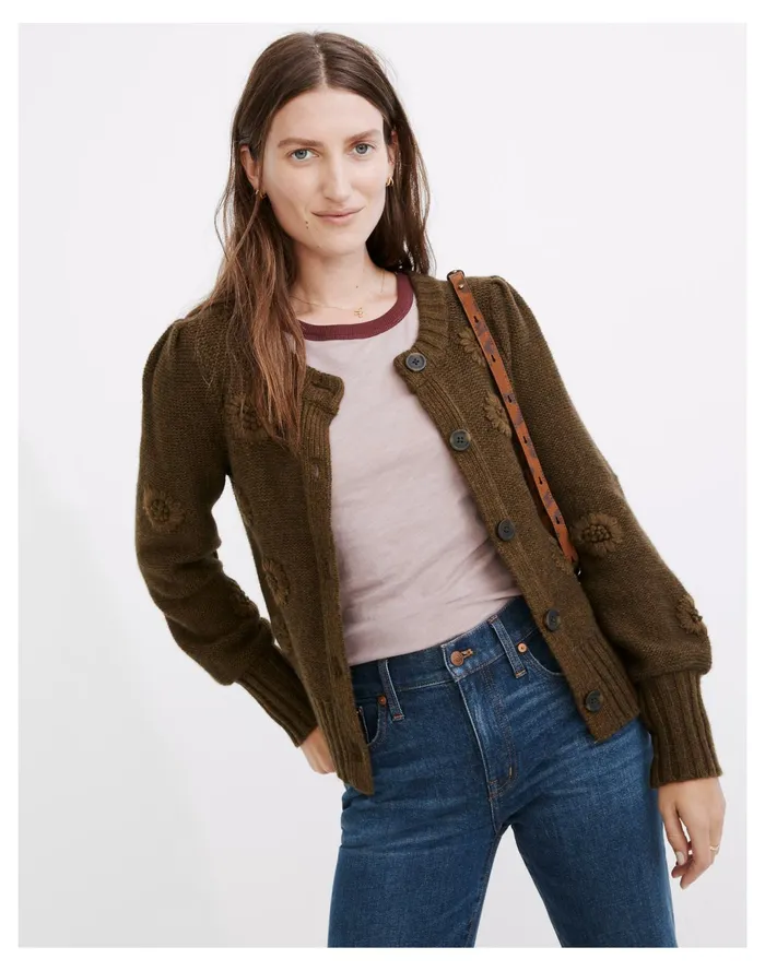 Women Embroidered Edencroft Pleat Sleeve Cardigan Sweater Heather Spinach Madewell Sweaters Women Embroidered Edencroft Pleat Sleeve Cardigan Sweater Heather Spinach Madewell Sweaters
