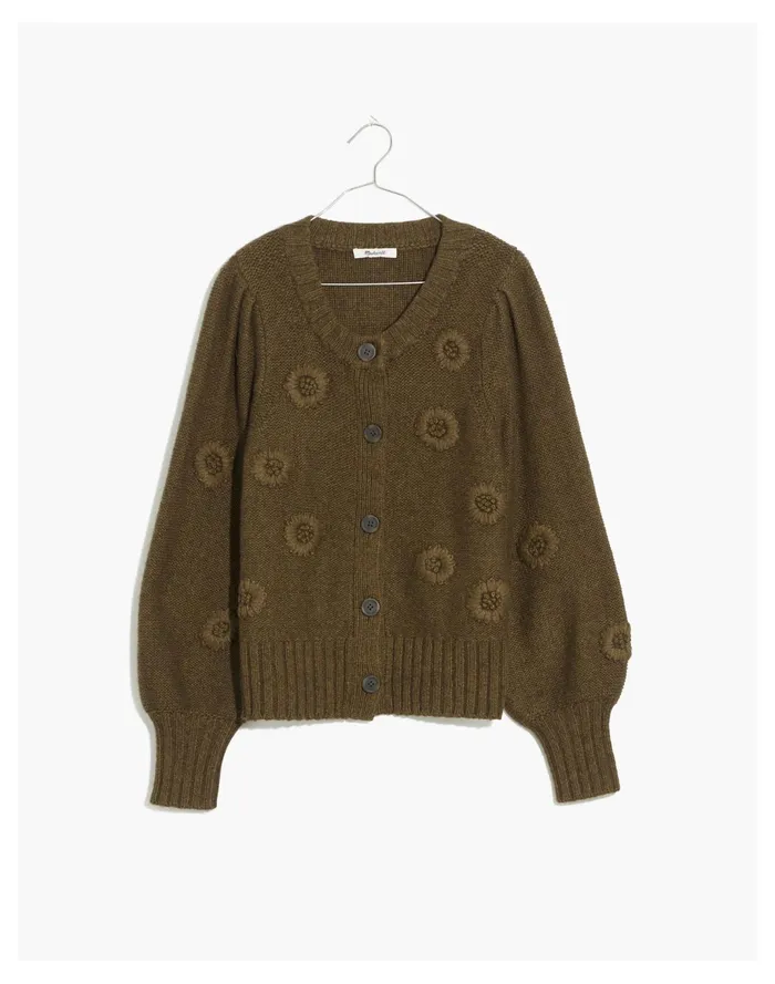 Women Embroidered Edencroft Pleat Sleeve Cardigan Sweater Heather Spinach Madewell Sweaters Women Embroidered Edencroft Pleat Sleeve Cardigan Sweater Heather Spinach Madewell Sweaters