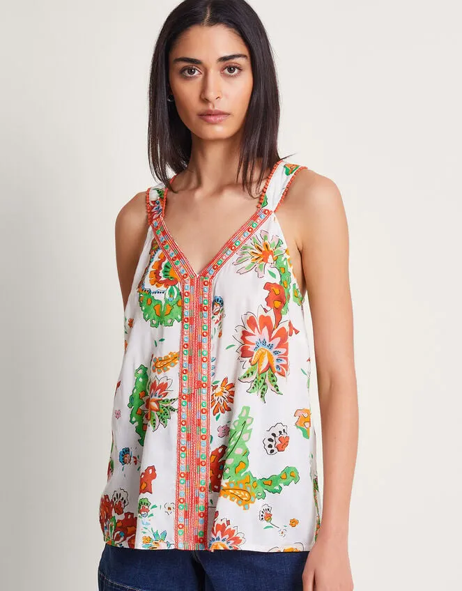 Women Embroidered Print Cami Ivory Monsoon Tops and Blouses