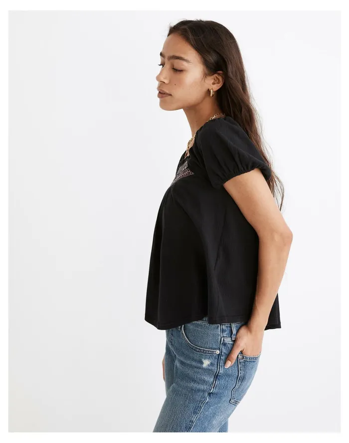 Women Embroidered Square Neck Top True Black Madewell Tops and Shirts Women Embroidered Square Neck Top True Black Madewell Tops and Shirts