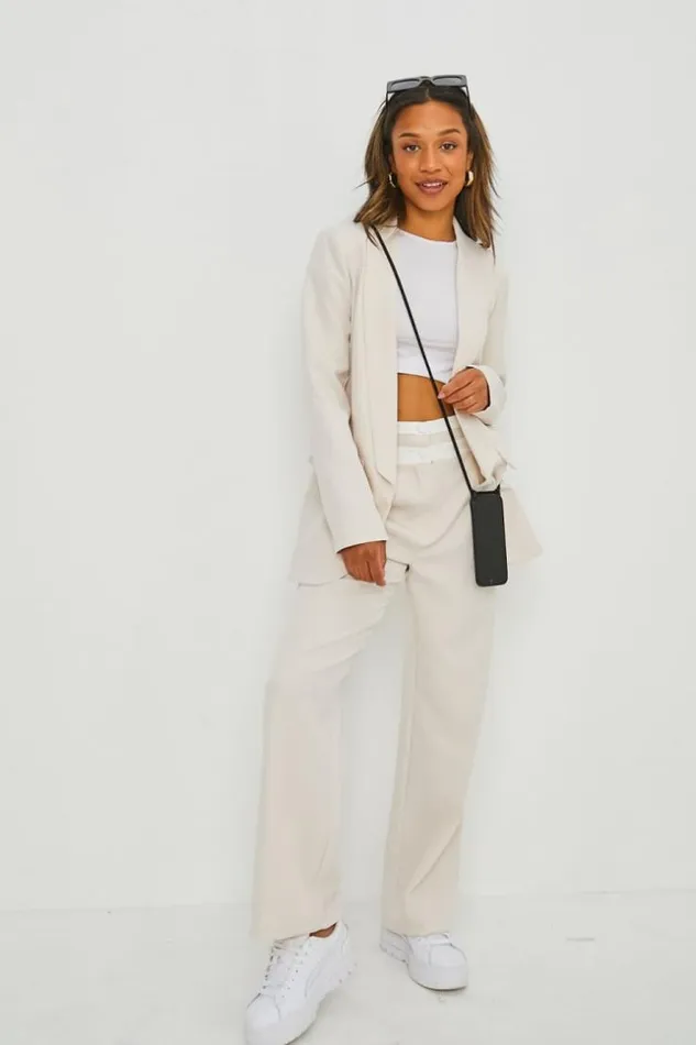 Women Ensemble 2 Pices Blazer Pantalon Beige Beige Brentiny Paris Sets With Top Bottoms Women Ensemble 2 Pices Blazer Pantalon Beige Beige Brentiny Paris Sets With Top Bottoms