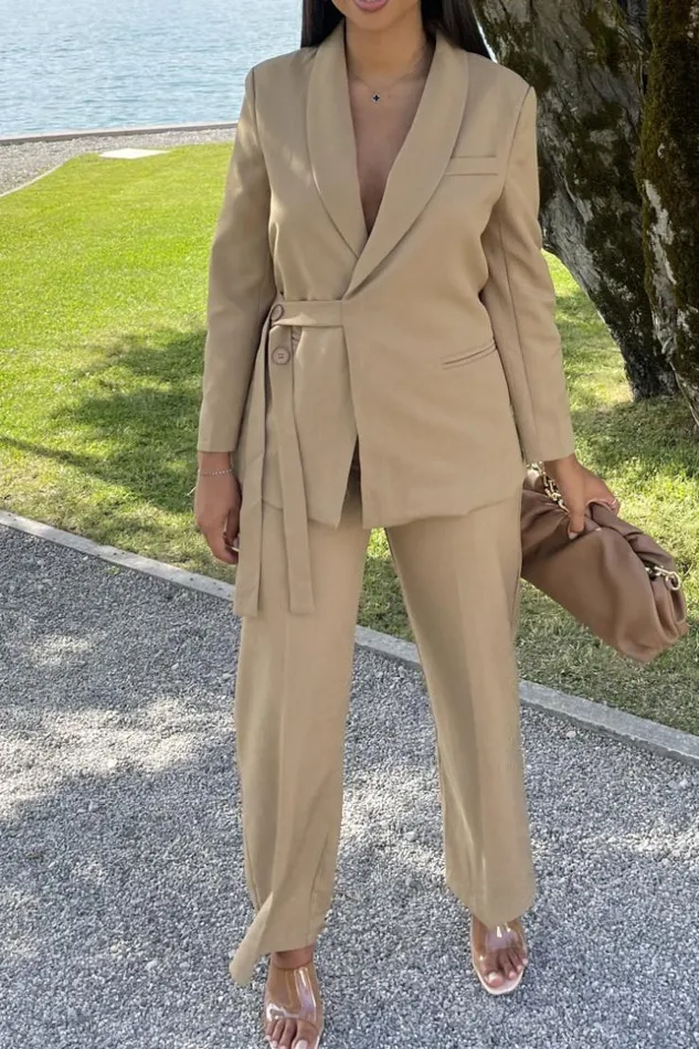 Women Ensemble 2 Pices Blazer Pantalon Beige Fonc Darkbeige Brentiny Paris Pants