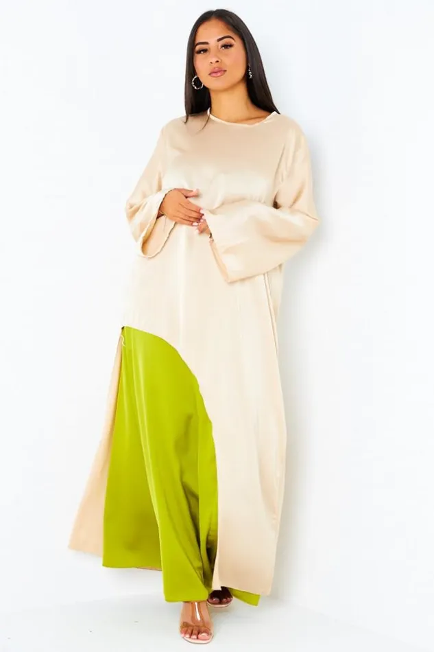 Women Ensemble 2 Pices Blouse Asymtrique Beige Jupe Verte Beige Brentiny Paris Shirts and Blouses