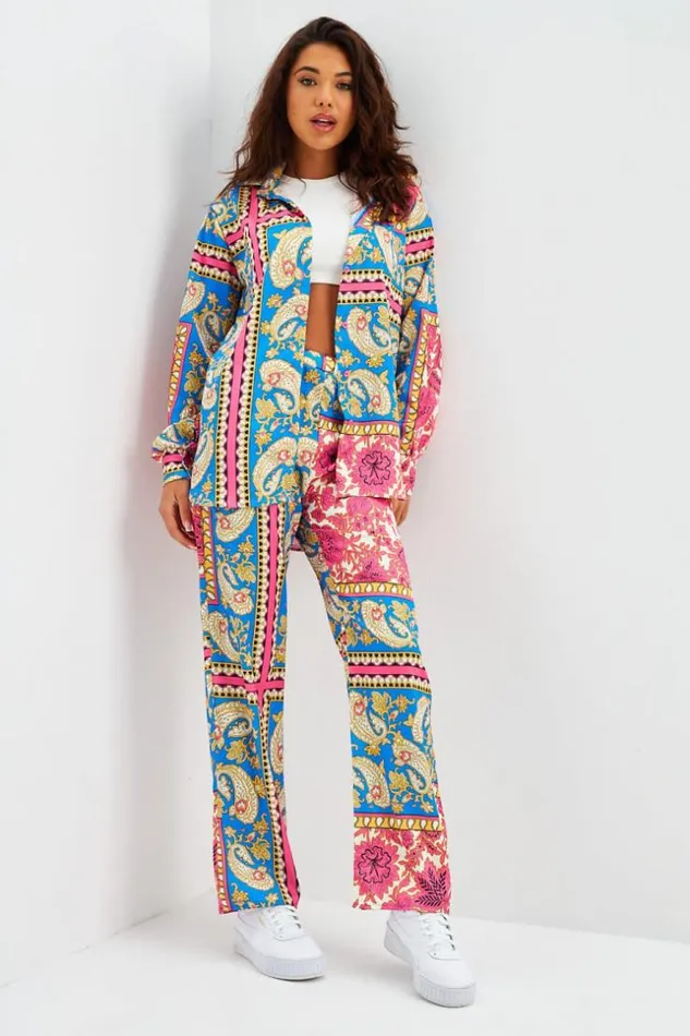 Women Ensemble 2 Pices Chemise Pantalon BleuRose Motif Baroque Et Paisley Blue Brentiny Paris Shirts and Blouses Women Ensemble 2 Pices Chemise Pantalon BleuRose Motif Baroque Et Paisley Blue Brentiny Paris Shirts and Blouses