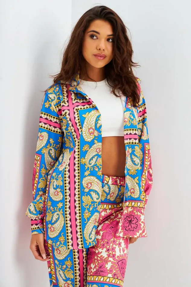 Women Ensemble 2 Pices Chemise Pantalon BleuRose Motif Baroque Et Paisley Blue Brentiny Paris Shirts and Blouses Women Ensemble 2 Pices Chemise Pantalon BleuRose Motif Baroque Et Paisley Blue Brentiny Paris Shirts and Blouses