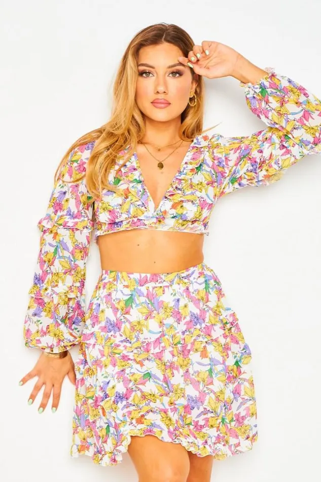 Women Ensemble 2 Pices Crop Top Jupe Blanc Fleurs White Brentiny Paris Skirts Women Ensemble 2 Pices Crop Top Jupe Blanc Fleurs White Brentiny Paris Skirts
