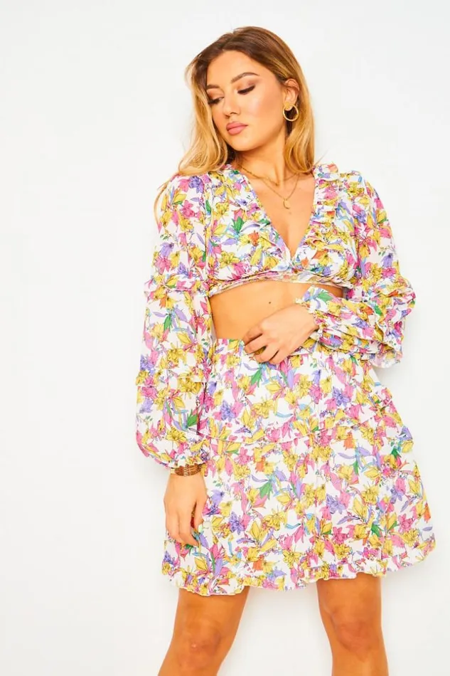 Women Ensemble 2 Pices Crop Top Jupe Blanc Fleurs White Brentiny Paris Skirts Women Ensemble 2 Pices Crop Top Jupe Blanc Fleurs White Brentiny Paris Skirts