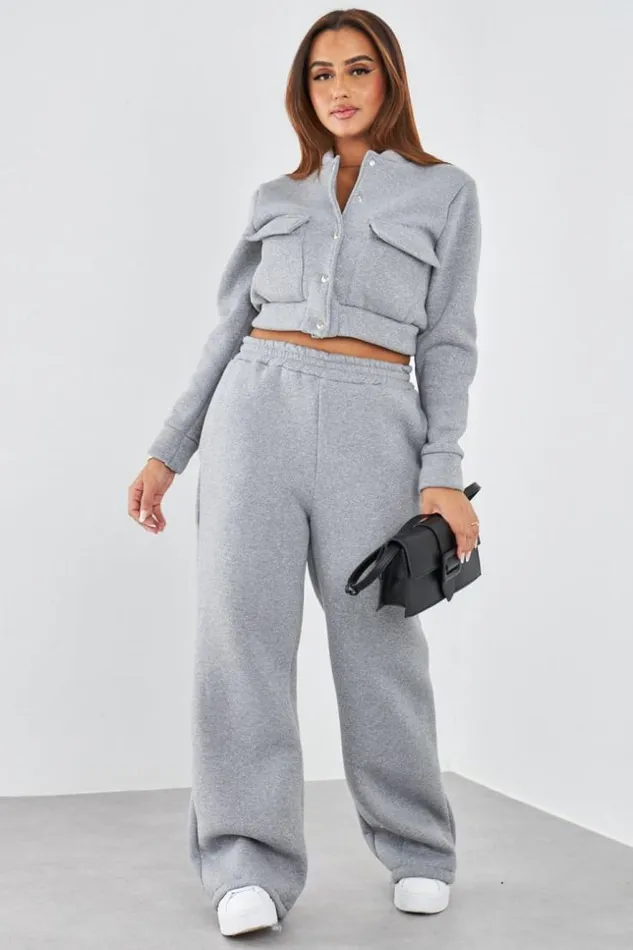 Women Ensemble 2 Pices Gilet Boutonn Jogging Gris Grey Brentiny Paris Cardigans