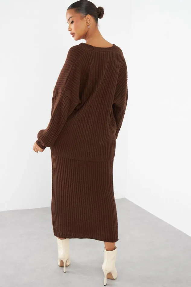 Women Ensemble 2 Pices Gilet Jupe En Maille Marron Brown Brentiny Paris Cardigans Women Ensemble 2 Pices Gilet Jupe En Maille Marron Brown Brentiny Paris Cardigans