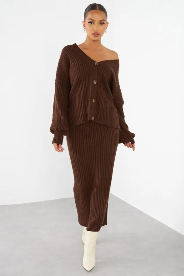 Women Ensemble 2 Pices Gilet Jupe En Maille Marron Brown Brentiny Paris Cardigans Women Ensemble 2 Pices Gilet Jupe En Maille Marron Brown Brentiny Paris Cardigans