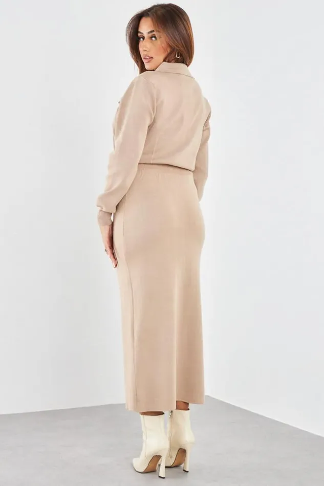 Women Ensemble 2 Pices Gilet Jupe Moulant Beige Beige Brentiny Paris Sets With Top Bottoms Women Ensemble 2 Pices Gilet Jupe Moulant Beige Beige Brentiny Paris Sets With Top Bottoms