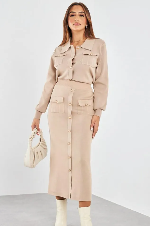Women Ensemble 2 Pices Gilet Jupe Moulant Beige Beige Brentiny Paris Sets With Top Bottoms Women Ensemble 2 Pices Gilet Jupe Moulant Beige Beige Brentiny Paris Sets With Top Bottoms