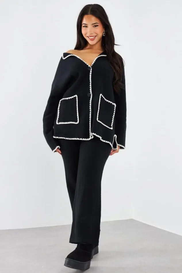 Women Ensemble 2 Pices Gilet Pantalon Noir Coutures Blanches Black Brentiny Paris White Tops Women Ensemble 2 Pices Gilet Pantalon Noir Coutures Blanches Black Brentiny Paris White Tops