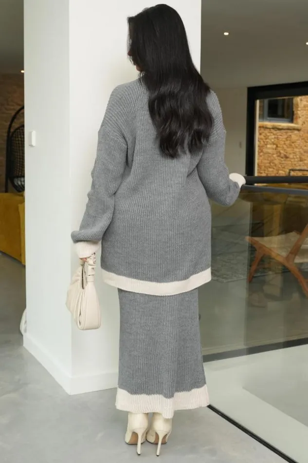 Women Ensemble 2 Pices Pull Jupe Bicolore Gris Et Beige Grey Brentiny Paris Sets With Top Bottoms