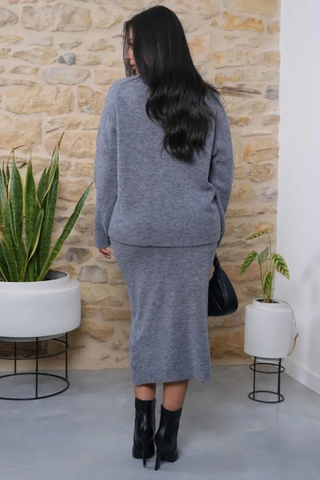 Women Ensemble 2 Pices Pull Jupe Grise Texture Grey Brentiny Paris White Tops Women Ensemble 2 Pices Pull Jupe Grise Texture Grey Brentiny Paris White Tops