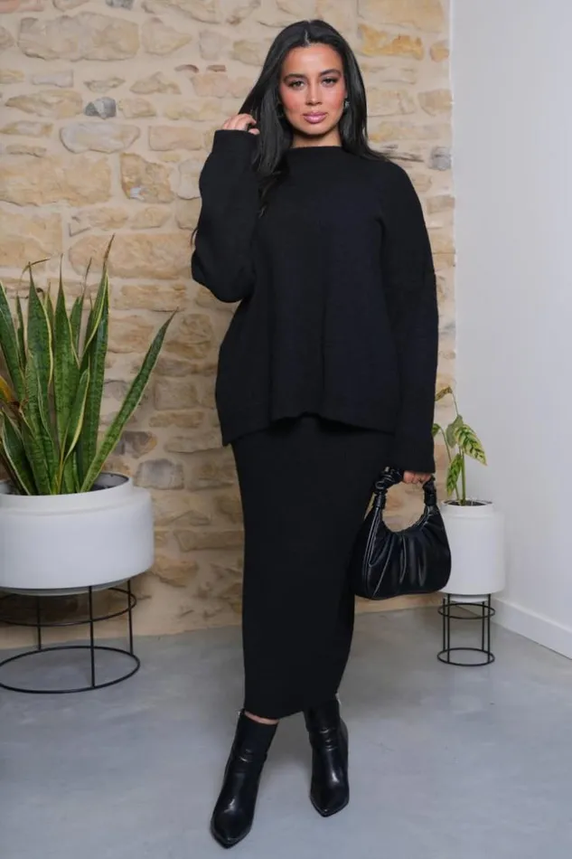 Women Ensemble 2 Pices Pull Jupe Noire Texture Black Brentiny Paris White Tops Women Ensemble 2 Pices Pull Jupe Noire Texture Black Brentiny Paris White Tops