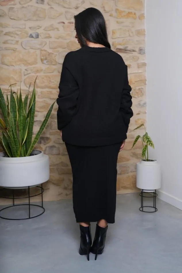 Women Ensemble 2 Pices Pull Jupe Noire Texture Black Brentiny Paris White Tops Women Ensemble 2 Pices Pull Jupe Noire Texture Black Brentiny Paris White Tops