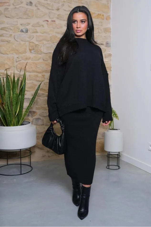 Women Ensemble 2 Pices Pull Jupe Noire Texture Black Brentiny Paris White Tops Women Ensemble 2 Pices Pull Jupe Noire Texture Black Brentiny Paris White Tops
