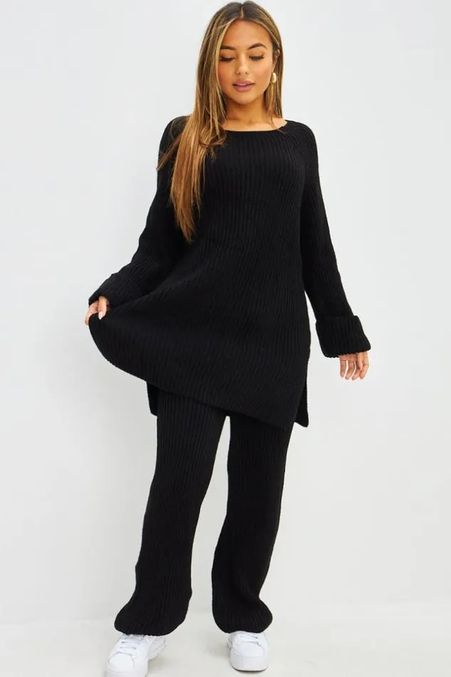Women Ensemble 2 Pices Pull Long Pantalon En Grosses Mailles Noir Black Brentiny Paris Sweaters and Sweatshirts Women Ensemble 2 Pices Pull Long Pantalon En Grosses Mailles Noir Black Brentiny Paris Sweaters and Sweatshirts