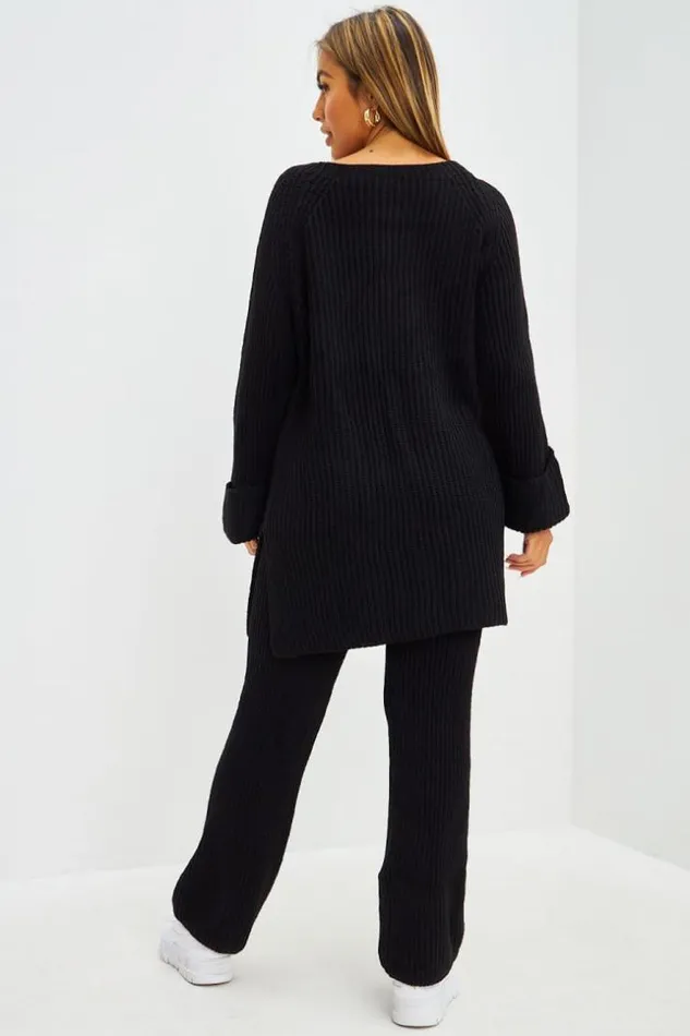 Women Ensemble 2 Pices Pull Long Pantalon En Grosses Mailles Noir Black Brentiny Paris Sweaters and Sweatshirts Women Ensemble 2 Pices Pull Long Pantalon En Grosses Mailles Noir Black Brentiny Paris Sweaters and Sweatshirts