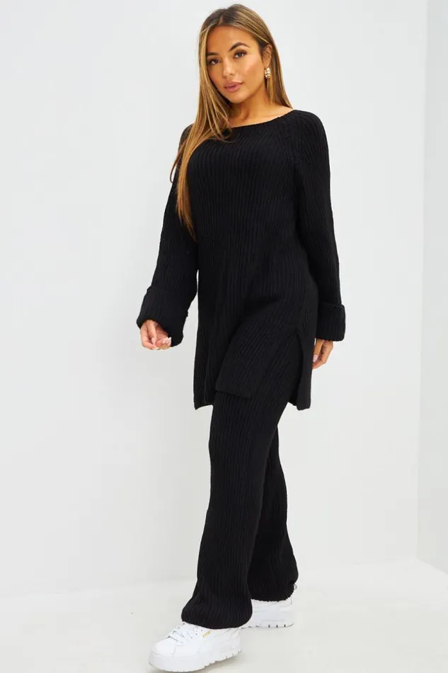 Women Ensemble 2 Pices Pull Long Pantalon En Grosses Mailles Noir Black Brentiny Paris Sweaters and Sweatshirts Women Ensemble 2 Pices Pull Long Pantalon En Grosses Mailles Noir Black Brentiny Paris Sweaters and Sweatshirts