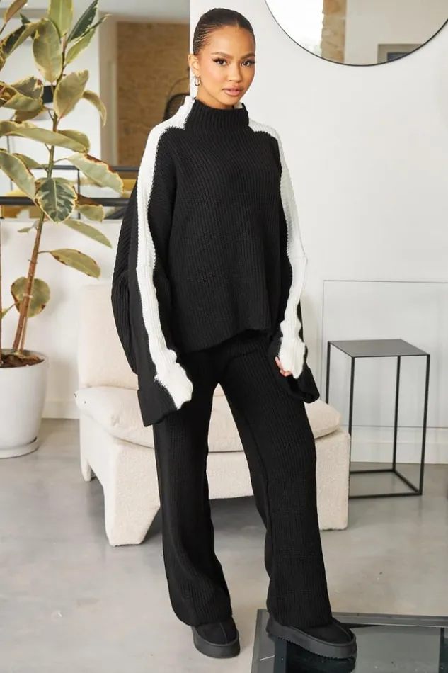 Women Ensemble 2 Pices Pull Pantalon En Maille NoirBlanc Black Brentiny Paris Sweaters and Sweatshirts Women Ensemble 2 Pices Pull Pantalon En Maille NoirBlanc Black Brentiny Paris Sweaters and Sweatshirts
