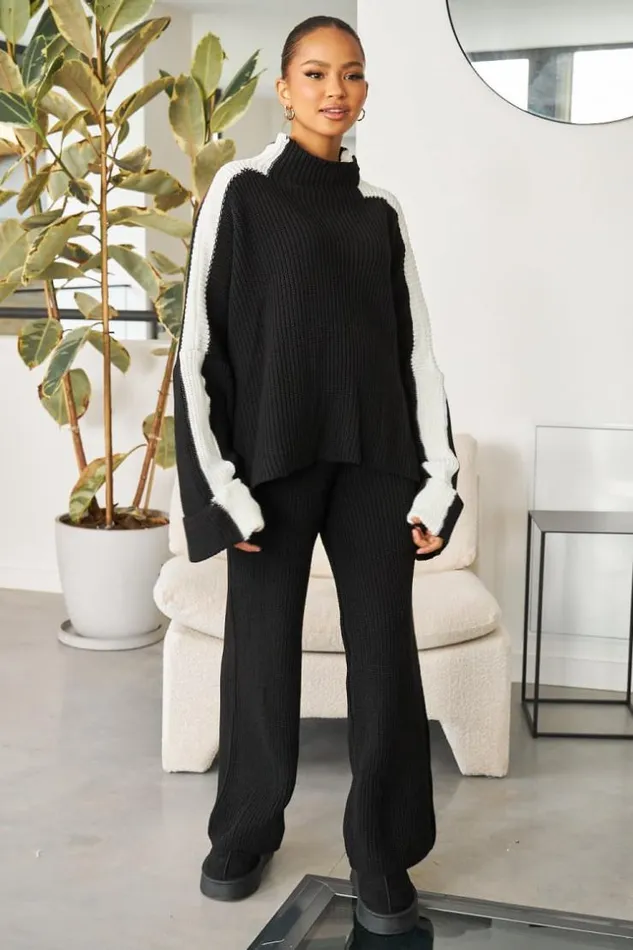 Women Ensemble 2 Pices Pull Pantalon En Maille NoirBlanc Black Brentiny Paris Sweaters and Sweatshirts Women Ensemble 2 Pices Pull Pantalon En Maille NoirBlanc Black Brentiny Paris Sweaters and Sweatshirts
