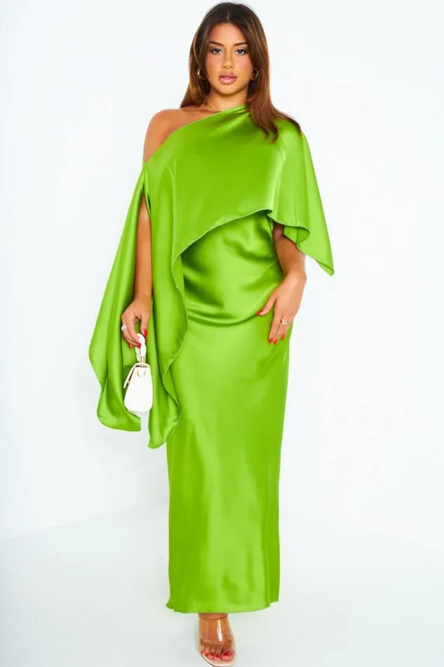 Women Ensemble 2 Pices Robe Poncho Satin Vert Green Brentiny Paris Ceremonial Outfits