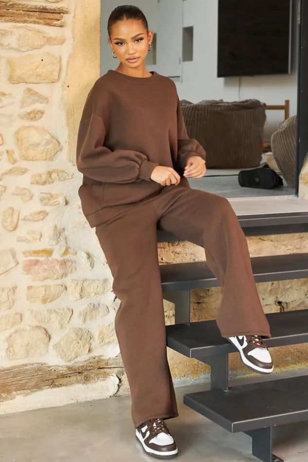 Women Ensemble 2 Pices Sweat Jogging Marron Brown Brentiny Paris Sets With Top Bottoms
