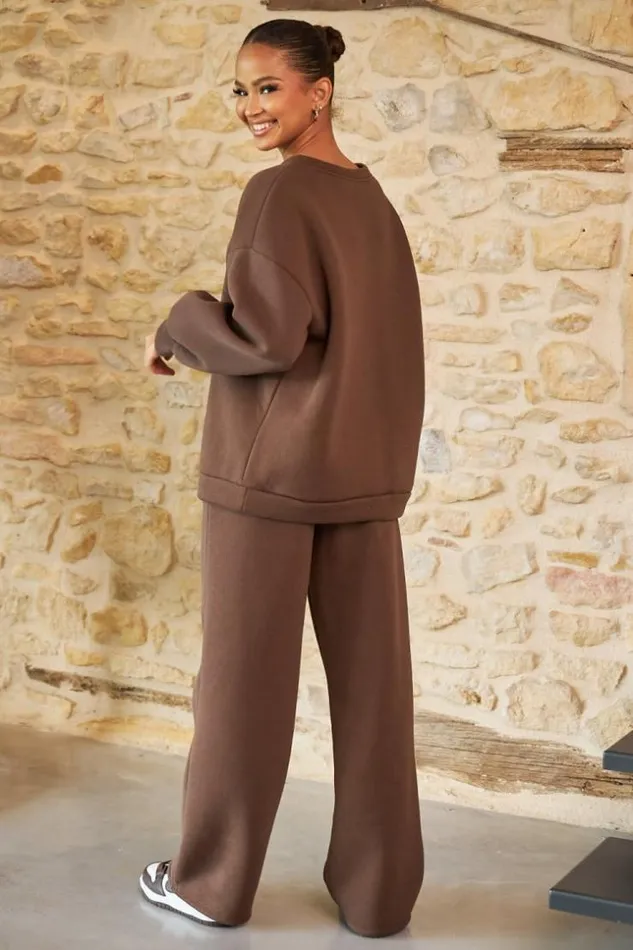 Women Ensemble 2 Pices Sweat Jogging Marron Brown Brentiny Paris Sets With Top Bottoms