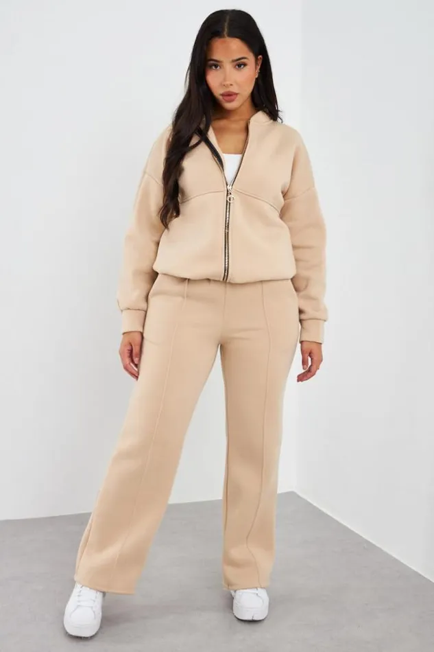 Women Ensemble 2 Pices Sweat Zipp Jogging Beige Beige Brentiny Paris White Tops