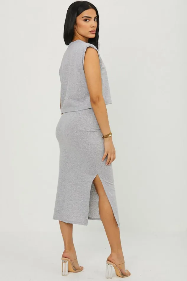 Women Ensemble 2 Pices Top Jupe Gris Grey Brentiny Paris Sets With Top Bottoms