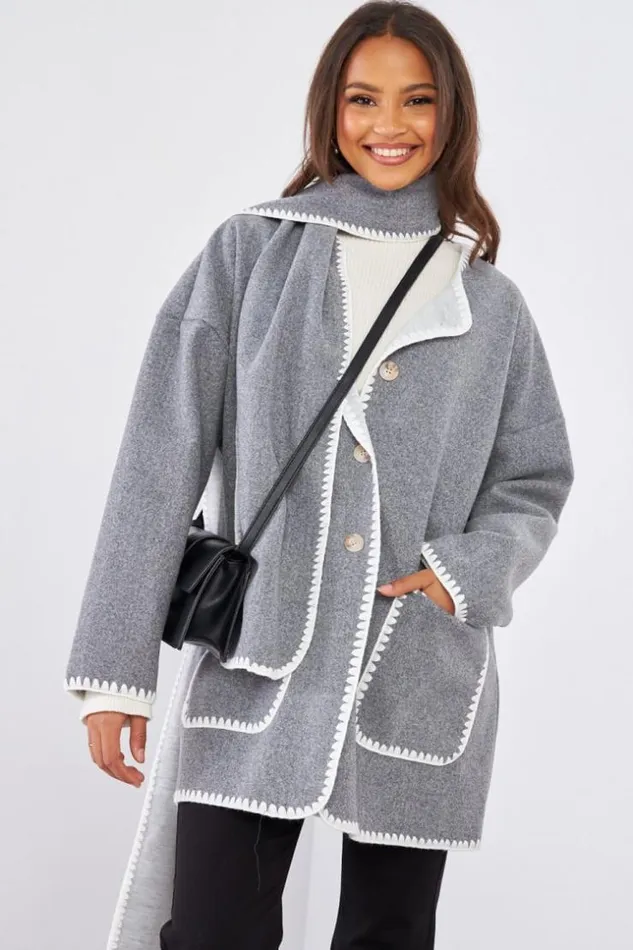 Women Ensemble 2 Pices Veste charpe Grise Couture En Relief Grey Brentiny Paris Jackets