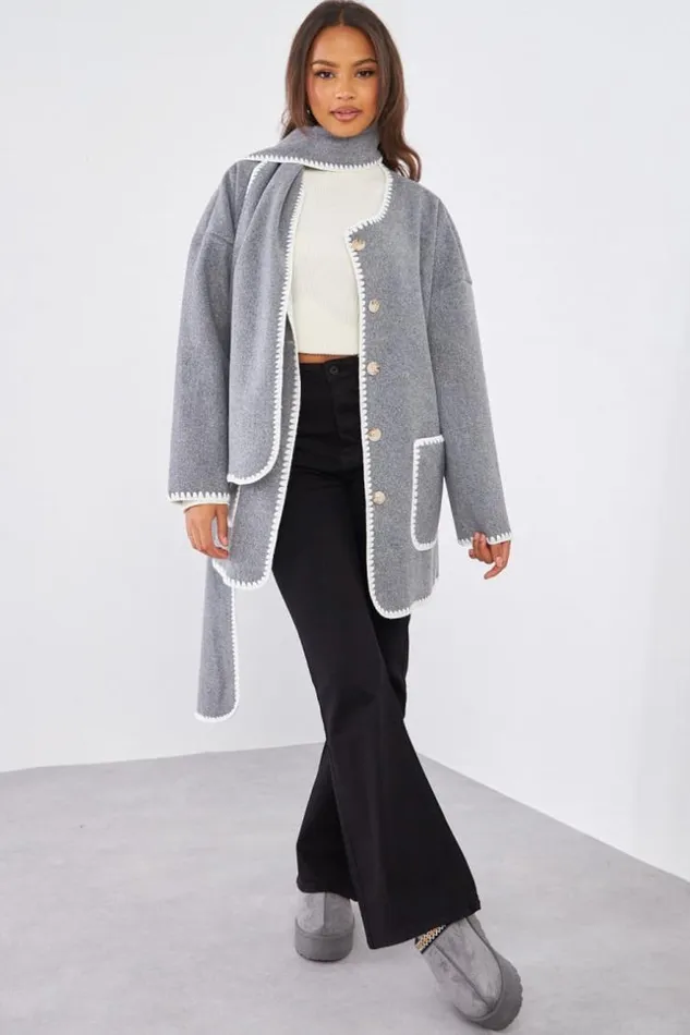 Women Ensemble 2 Pices Veste charpe Grise Couture En Relief Grey Brentiny Paris Jackets Women Ensemble 2 Pices Veste charpe Grise Couture En Relief Grey Brentiny Paris Jackets