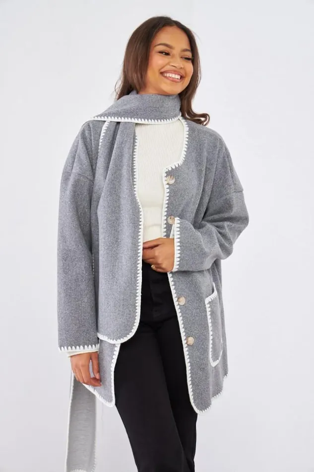 Women Ensemble 2 Pices Veste charpe Grise Couture En Relief Grey Brentiny Paris Jackets Women Ensemble 2 Pices Veste charpe Grise Couture En Relief Grey Brentiny Paris Jackets