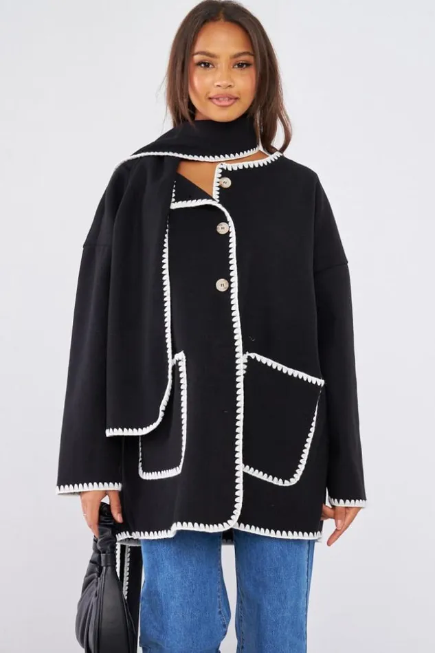 Women Ensemble 2 Pices Veste charpe Noire Couture En Relief Black Brentiny Paris Jackets Women Ensemble 2 Pices Veste charpe Noire Couture En Relief Black Brentiny Paris Jackets
