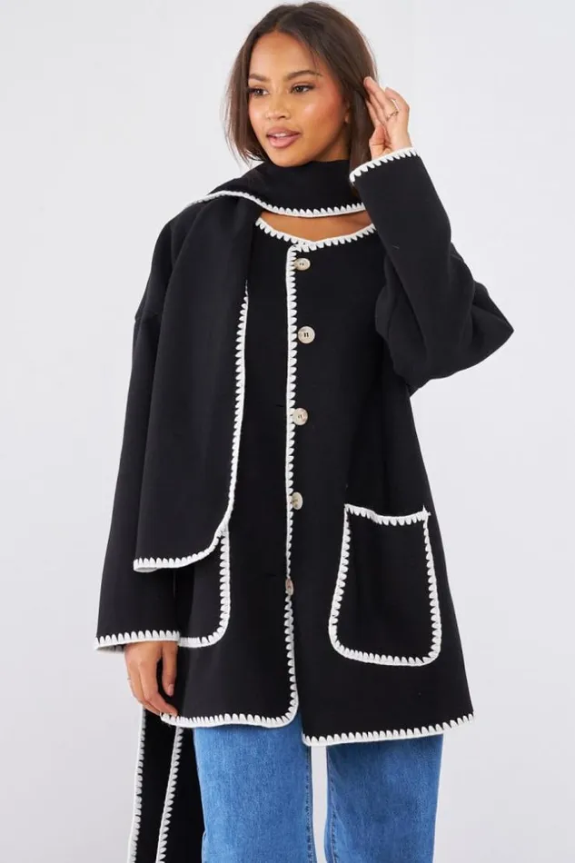 Women Ensemble 2 Pices Veste charpe Noire Couture En Relief Black Brentiny Paris Jackets Women Ensemble 2 Pices Veste charpe Noire Couture En Relief Black Brentiny Paris Jackets