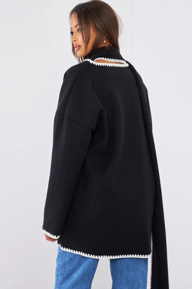 Women Ensemble 2 Pices Veste charpe Noire Couture En Relief Black Brentiny Paris Jackets Women Ensemble 2 Pices Veste charpe Noire Couture En Relief Black Brentiny Paris Jackets