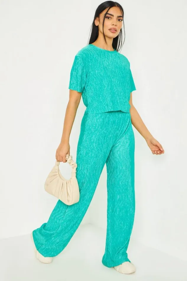 Women Ensemble Crop Top Pantalon Texturs Orange Green Brentiny Paris Top And Tank Tops
