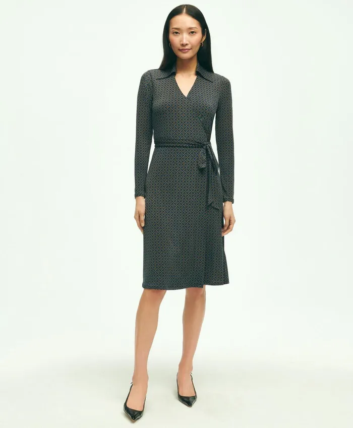 Women Equestrian Print Wrap Dress Navy Multi Brooks Brothers Dresses