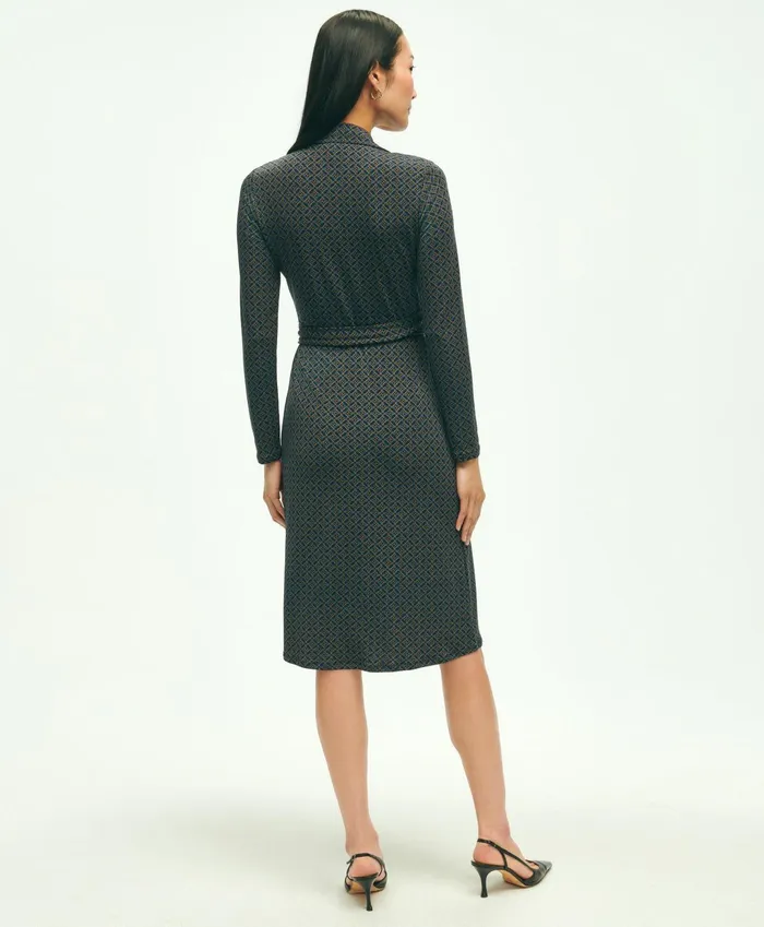 Women Equestrian Print Wrap Dress Navy Multi Brooks Brothers Dresses