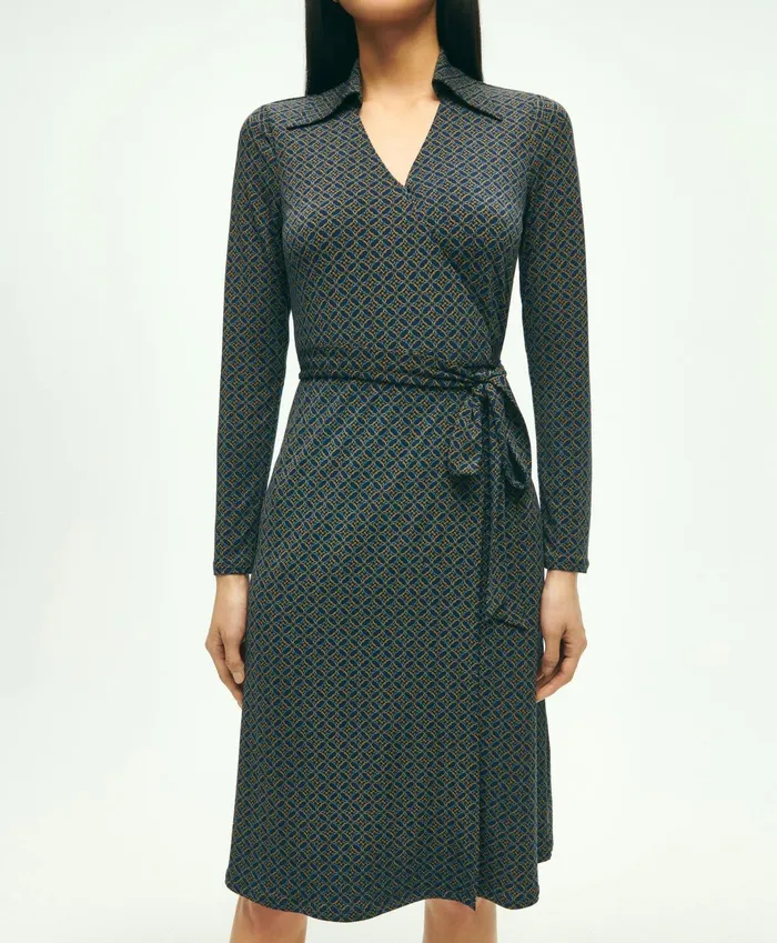Women Equestrian Print Wrap Dress Navy Multi Brooks Brothers Dresses