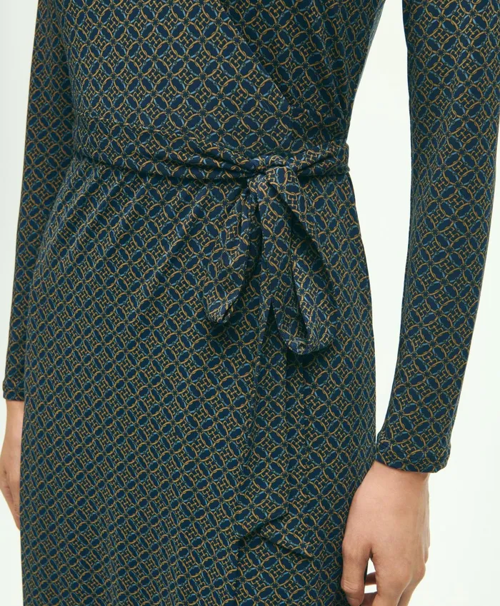 Women Equestrian Print Wrap Dress Navy Multi Brooks Brothers Dresses